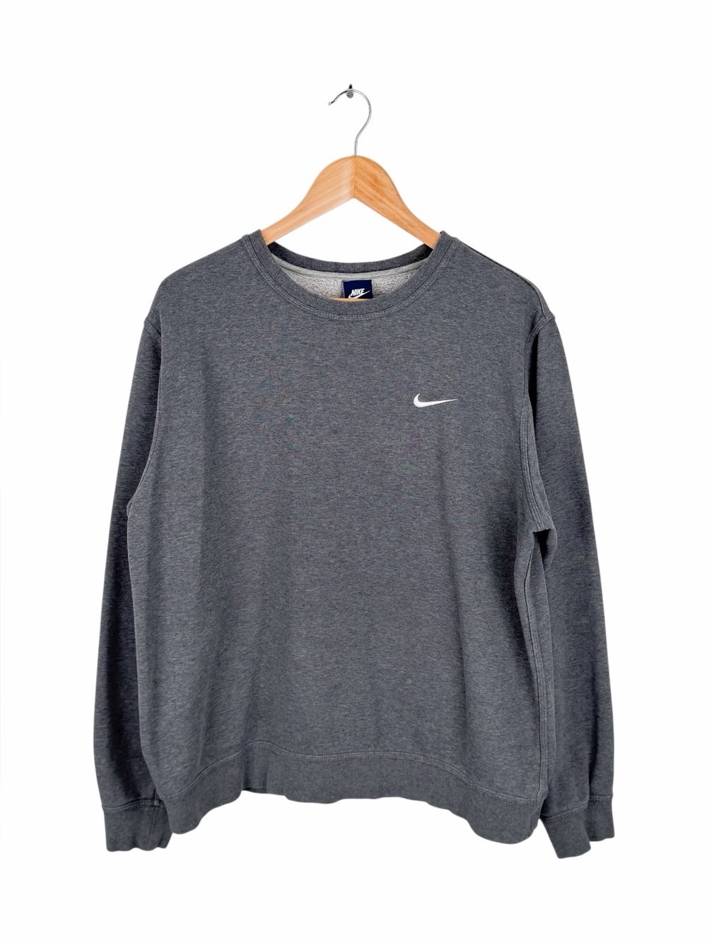 Nike Men’s XL Mini Swoosh Sweatshirt Gray Embroidered Logo Crewneck Pullover
